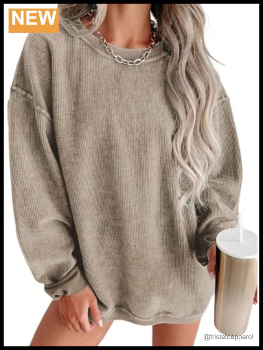 Oversized Crewneck Sweatshirt Ribbed Long Sleeve Pullover Casual